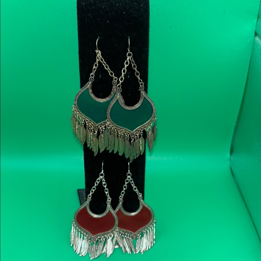 Elegant Green and Red Chandelier Earrings